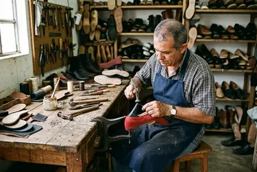 Profissional efetuando a troca de salto de um sapato.